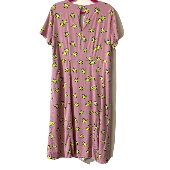 Torrid Midi Dress Size 1X Mauve Pink Lemon Novelty Print Challis Button Front - Picture 8 of 12